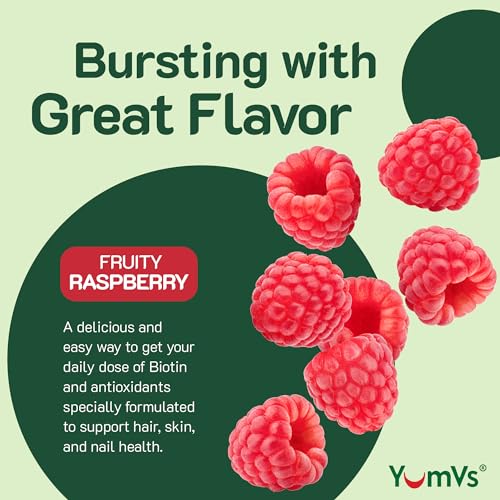 YUM-V'S - YumVs Gomas Multivitamínicas para Adolescentes com Biotina e Antioxidantes – Sabor Framboesa – Suporte para Cabelo, Pele e Unhas – Vitaminas Vegetarianas Kosher para Adolescentes de 12 a 17 anos – Gomas para Adolescentes