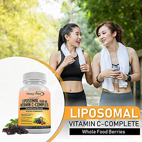 MoxyVites - Liposomal Vitamin C with Zinc Capsules – Vit C Organic Elderberry, Amla, Camu Camu – Alta Absorção de Vitamina C, Anti Aging, Suporte Imunológico, 1500mg/Porção 3 Meses de Fornecimento Sem Glúten