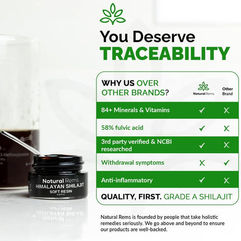 Natural Rems - Shilajit Orgânico Puro do Himalaia – Suplemento de Ácido Fúlvico – Energia e Foco – Saúde Holística