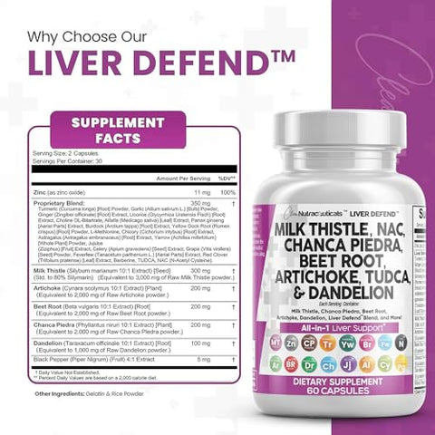 Clean Nutraceuticals - Milk Thistle 3000mg NAC Chanca Piedra 2000mg Beet Root 2000mg Artichoke 2000mg Dandelion Root 1000mg – Limpeza e Desintoxicação do Fígado