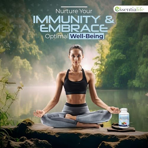 Essentialife - Suplemento 10 em 1 para Suporte Imunológico: Sabugueiro, Equinácea, Vitamina D, Vitamina C 1000mg