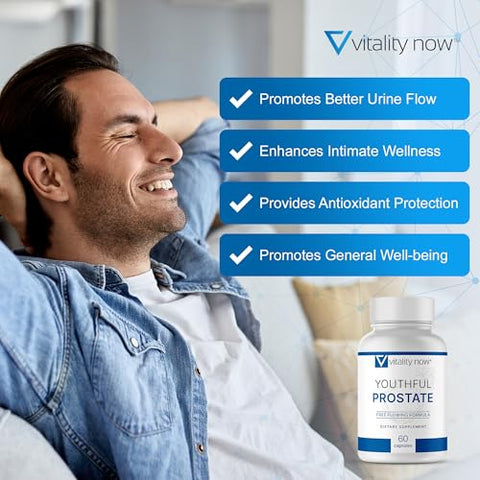 Vitality Now - Juventude Prostática – Saw Palmetto para Homens, Aumenta a Energia com Panax Ginseng, Proteção Antioxidante, Vitamina E, Licopeno, Promove Vitalidade e Bem-Estar – Prostática Juvenil