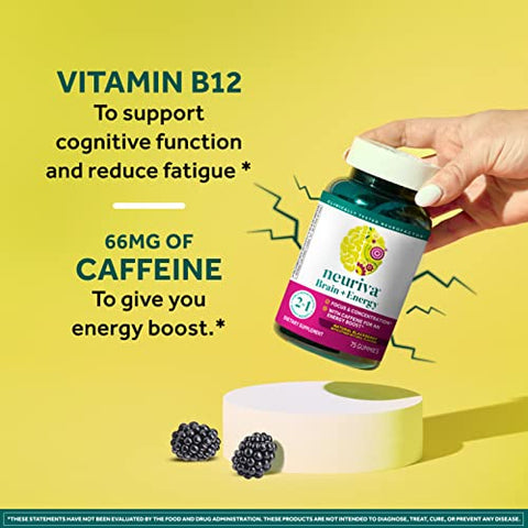 Gummies Energéticos para o Cérebro, Suplemento Nootrópico para Foco e Concentração com Neurofactor, Vitamina B12 - NEURIVA