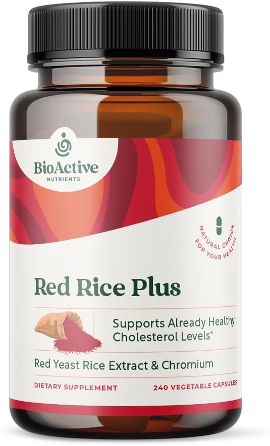 BIOACTIVE NUTRIENTS - Suplemento Red Rice Plus – 240 Cápsulas Vegetais – Mistura Exclusiva de Açafrão, Pimenta-do-Reino, Pimenta Caiena, Raiz de Gengibre e Alecrim – Suporte ao Colesterol