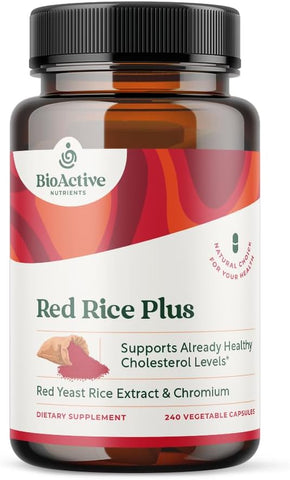 BIOACTIVE NUTRIENTS - Suplemento Red Rice Plus – 240 Cápsulas Vegetais – Mistura Exclusiva de Açafrão, Pimenta-do-Reino, Pimenta Caiena, Raiz de Gengibre e Alecrim – Suporte ao Colesterol