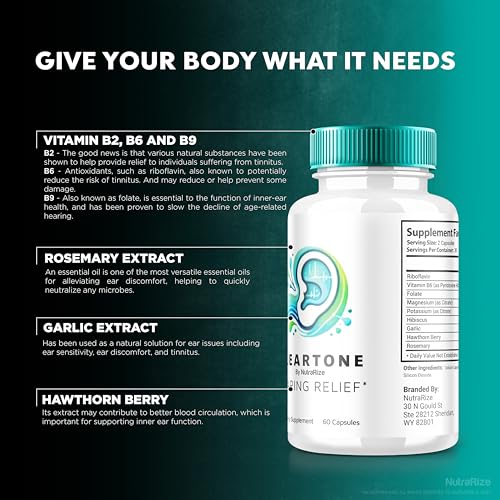 NutraRize - ClearTone Tinnitus – 2 Pacotes de Cápsulas para Audição – Saúde Geral do Ouvido – Suporte Auditivo Oficial – ClearTones Review (120 Cápsulas)