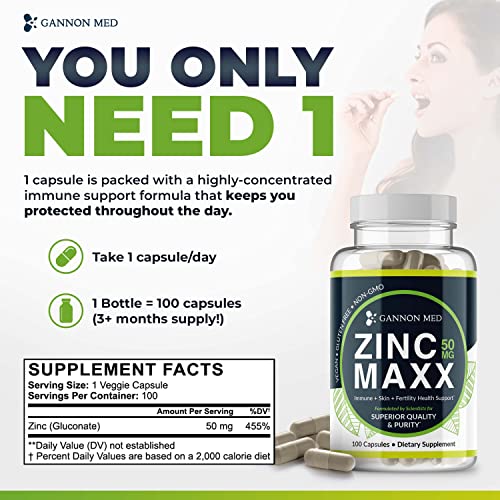 GANNON MED - Zinc Chelate – Minerais para Imunidade, Pele e Saúde Reprodutiva – Reforço Imunológico para Crianças