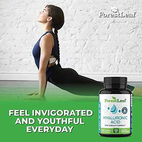 Cápsulas Vegetais de Ácido Hialurônico – 120 Cápsulas – 100mg Ácido Hialurônico Dietético 50mg Vitamina C Articular - ForestLeaf
