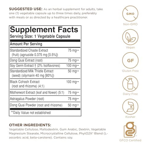 SOLGAR - Solgar Herbal Female Complex – 50 Cápsulas Vegetais – Potência Total Padronizada (PTP) – Não-OGM, Vegano, Kosher, Livre de Glúten e Lactose – 50 Porções