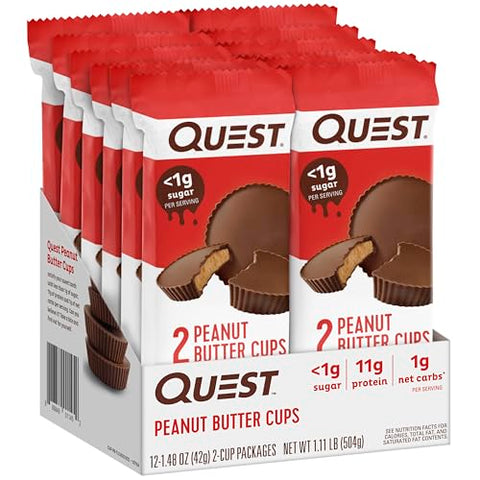 Peanut Butter Cups – 11g Proteína, 1g Açúcar, Baixo Carboidrato, Sem Glúten, Amigo do Keto – Embalagem com 12 Unidades - Quest Nutrition