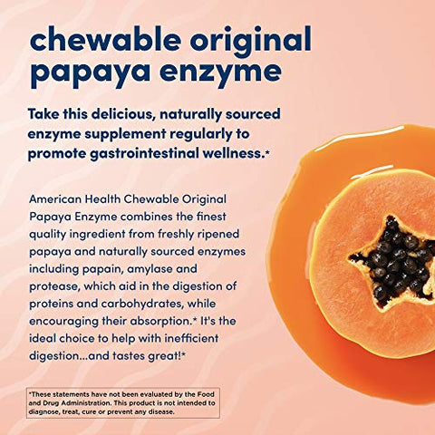 Original Papaya Digestive Enzyme Chewable Tablets – Promove Absorção de Nutrientes e Auxilia na Digestão – 600 Unidades (200 Porções Totais) - American Health