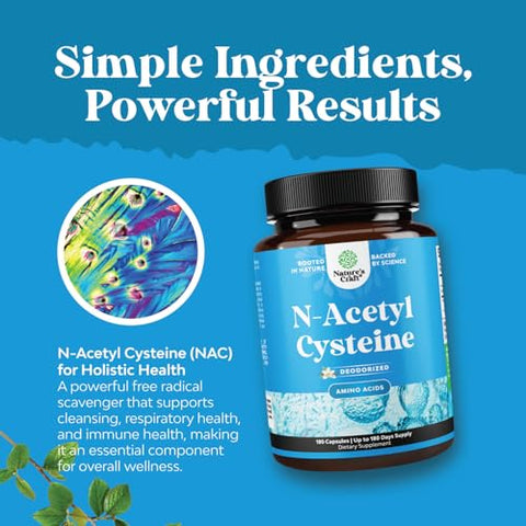 Natures Craft - N-Acetyl Cysteine 600mg – Cápsulas Veganas de Alta Absorção NAC 600 mg – Precursor de Glutationa para Limpeza e Desintoxicação do Fígado