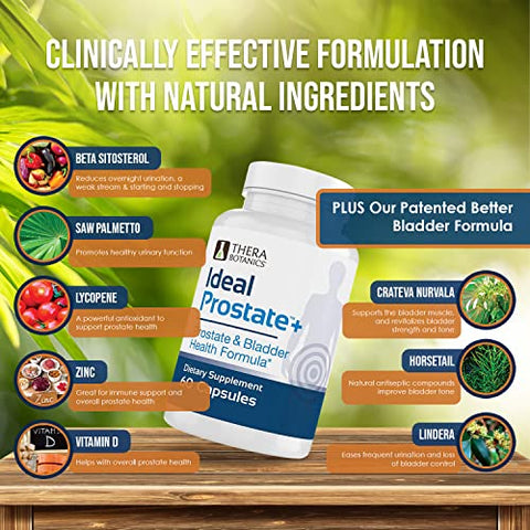 Therabotanics - Suporte Avançado para a Próstata Masculina – Ideal Prostate Plus com Saw Palmetto, Licopeno e Mais para Alívio Natural da Próstata
