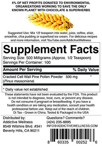 Addictive Wellness - Pó de Pólen de Pinheiro Masson com Parede Celular Quebrada – Adictive Wellness – 100g