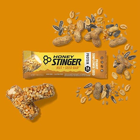 Barra de Sementes e Nozes Honey Stinger | Amendoim e Girassol | Alimento Rico em Proteínas para Exercícios, Resistência e Desempenho e Recuperação | Barra de Lanche Nutricional Esportivo para Casa