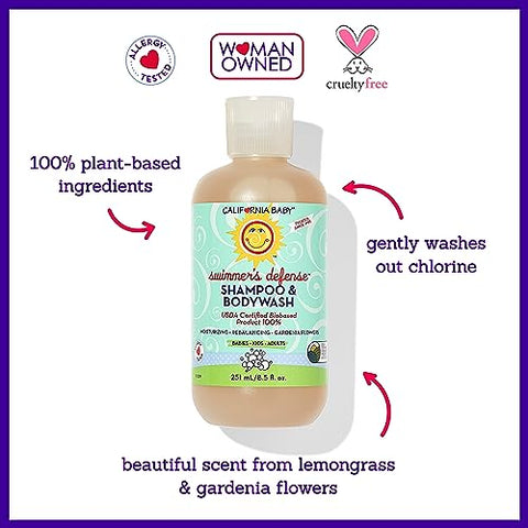 Swimmer’s Defense | Shampoo Hidratante Pós-Natação para Crianças | 100% Natural | Amigável para Alergias | 251 mL / 8.5 fl. oz - California Baby