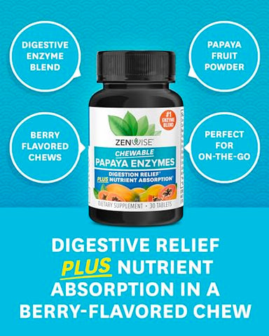 Enzimas Digestivas de Mamão com Bromelina para Saúde Digestiva e Alívio de Inchaço para Mulheres e Homens – Enzimas Mastigáveis para Digestão e Saúde Intestinal – 30 Unidades - Zenwise Health