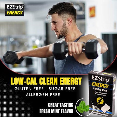 EZStrip - Energize seu dia com Tiras de Cafeína de 40 mg – Suplemento Energético para Adultos. Sabor Menta. Sem Açúcar, Sem Glúten, Impulso de Desempenho. Fabricado nos EUA em uma Instalação Registrada pela FDA