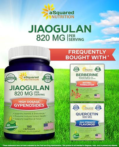 Jiaogulan – 180 Cápsulas com Extrato de Pimenta Preta – Ativador AMPK de Gynostemma Pentaphyllum, Cápsulas Adaptogênicas sem Cafeína, Raiz de Ginseng do Sul – Comprimidos Engajadores e Concisos - aSquared Nutrition