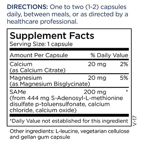 Same – 200mg S-Adenosyl Methionine SAM-e com Cápsulas Resistentes ao Ácido e Magnésio – Suporte para Humor, Articulações e Cérebro (60 Cápsulas) - Metabolic Maintenance