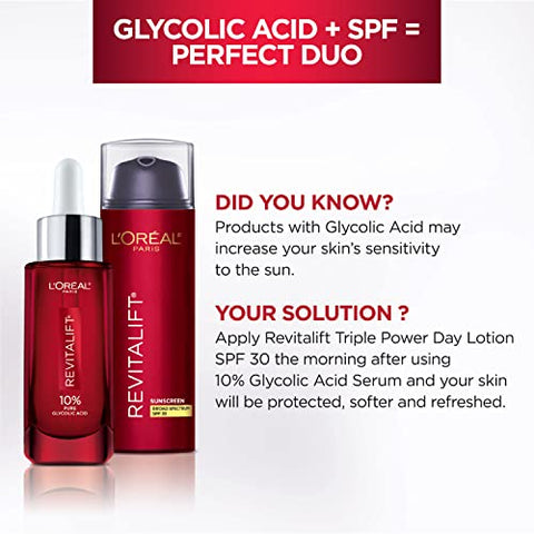 L'Oreal Paris - L’Oreal Paris Revitalift 10% Ácido Glicólico Puro – Sérum Facial, Uniformiza o Tom