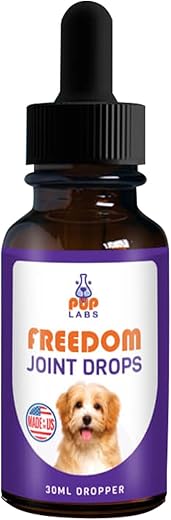 Pup Labs - Freedom Joint Drops – Suporte para Articulações de Cães Alivia Rigidez e Auxilia Flexibilidade e Força – para Todas as Idades, Tamanhos e Raças, 30 ml – Marca Freedom