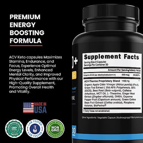 WELLNESSPATH RX & HEALTH SOLUTIONS - ACV Keto Pills – Mothers Apple Cider Vinegar (1455 Mg) para Metabolismo e Apoio à Apetite, THERMO ACV Keto para Perda de Peso e Gordura Abdominal, Adulto Emagrecimento – 1455 Mg, 60 Cápsulas