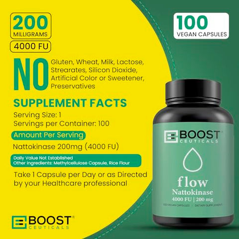 BoostCeuticals - Nattokinase 4000 Fu 200mg – Vegano Sem Estearatos Sem Glúten – Afinador Natural Puro do Sangue – Marca Nattokinase