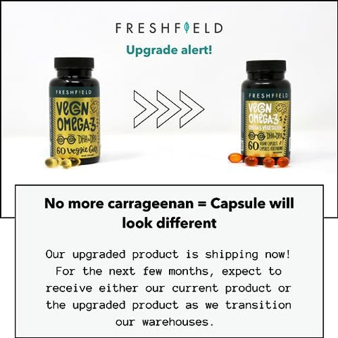 Freshfield Naturals - Freshfield Vegan Omega 3 DHA: Fonte Sustentável, Testado, GMP, Premium, Livre de Carragenina, Frasco Compostável, Substituto de Óleo de Peixe, Neutro em Carbono. Suporta Coração, Cérebro, Articulações