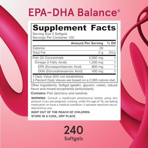 EPA-DHA Balance – Ômega-3 1.200 mg para Suporte Cardiovascular – 240 Softgels, 120 Dias de Suprimento - Jarrow Formulas