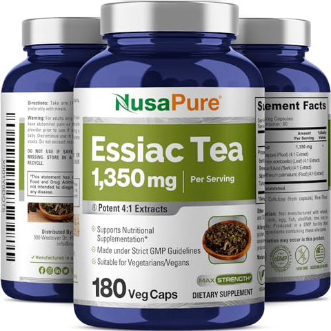 Essiac Tea 1350 mg 180 Cápsulas Vegetais – Chá Vegetariano, Sem OGM - NusaPure