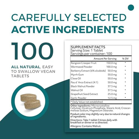 CaliVita - ParaProteX – Comprimidos Detox – Noz Preta Artemísia – Desparasitante Natural para Humanos – Limpeza de Candida – Óleo de Cravo – Suporte para Saúde Intestinal com 10 Ingredientes Ativos – 100g