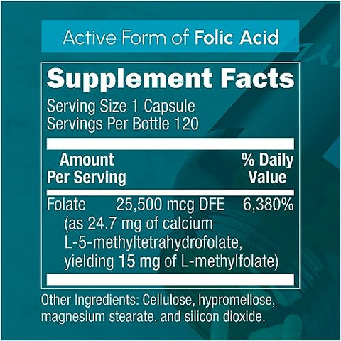 Zenavea - L-Methylfolate 15mg – Suplemento de L Methyl Folate, 5-MTHF para Deficiência de Ácido Fólico – Máxima Absorção e Potência – 15 mg de l-methylfolate – Folate 15 mg – 120 Veganas