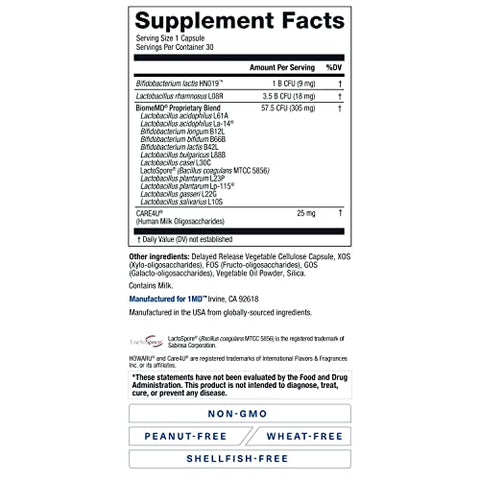 BiomeMD Probióticos | 62 Bilhões UFC, 15 Cepas Abrangentes – Pro - 1MD Nutrition