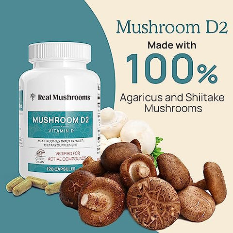 Vitamina D2 (120 un) Suplemento Vegano de Vitamina D – Orgânico 1000 UI Shiitake - Real Mushrooms