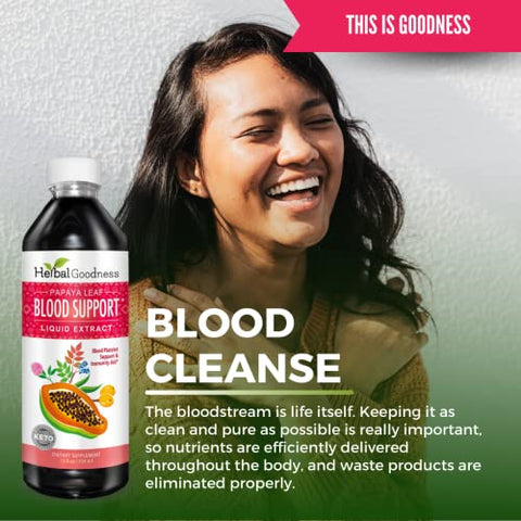 Herbal Papaya - Papaya Leaf Blood Support Liquid – Extrato de Folha de Mamão – Plaquetas Saudáveis, Limpeza do Sangue, Digestão, Enzima de Mamão – 12oz Líquido – Herbal Goodness (1 frasco)