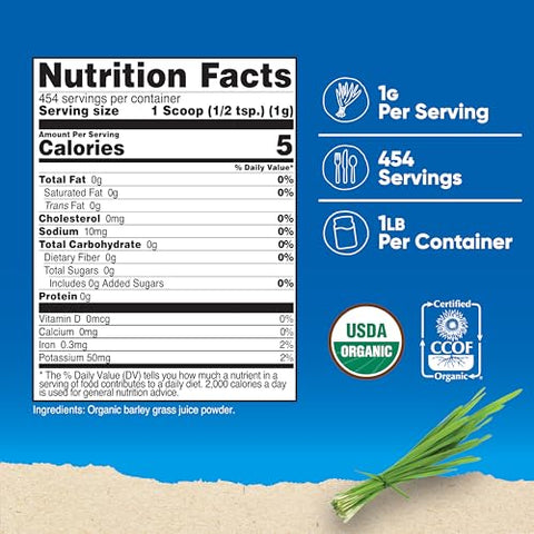 Pó de Suco de Grama de Cevada Orgânica (454g) – Sem Sabor - Nutricost