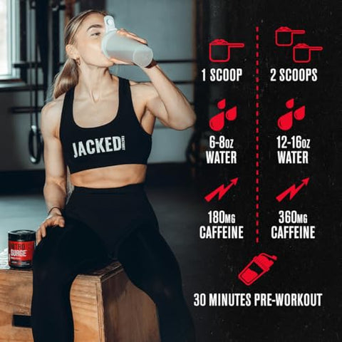 NITROSURGE Shred – Pré-treino Energético, Ganho Instantâneo de Força, Foco Afiado, Bombas Poderosas – Impulsionador de Óxido Nítrico - Jacked Factory