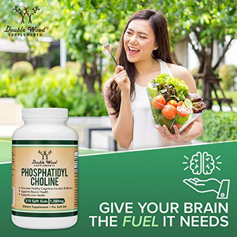 Double Wood Supplements - Fosfatidilcolina 1.200mg – 210 Softgels – Versão Aprimorada de Lecitina de Girassol e Soja (Suplemento de Colina) – Livre de Transgênicos e Glúten para Apoiar a Saúde Cerebral por Double Wood