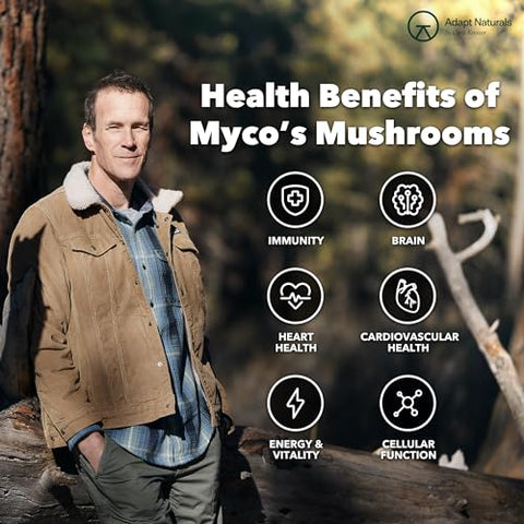 ADAPT NATURALS BY CHRIS KRESSER - Adapt Naturals Bio-Avail Myco – Suplemento de Cogumelo Bio-disponível 8 em 1 – Complexo de Cogumelos – Chaga, Cordyceps, Reishi, Lions Mane – Pressão Sanguínea, Memória, Imunidade – 120 Cápsulas