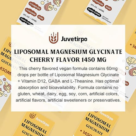 Juvetirpo - Magnésio Glicinato Líquido – Quelato Lipossomal com Sabor de Cereja para Absorção Fácil, Promove Sono, Humor e Intestinal
