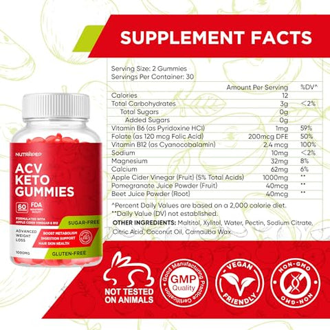 NutraPep - Keto ACV Gummy para Perda de Peso Avançada – Sem Glúten | Marca Keto ACV Gummy