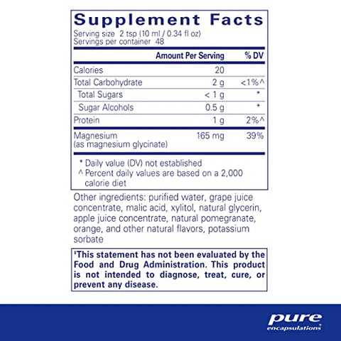 Magnésio Glicinato Líquido Pure Encapsulations – Suporte à Saúde Óssea – 100g