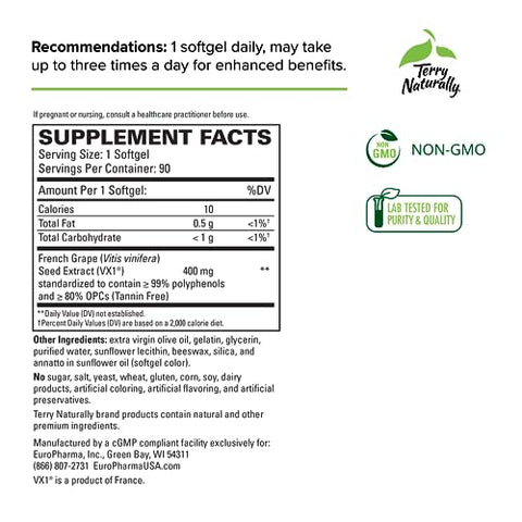 Clinical OPC Extra Strength – 90 Softgels – Extrato de Semente de Uva Francesa – Suporte à Saúde Imunológica, Antioxidante – Não-OGM, Sem Glúten – 90 Porções - Terry Naturally
