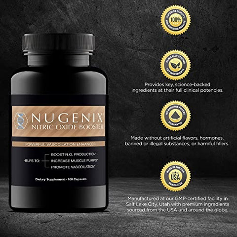 Suplemento Booster de Óxido Nítrico – Fluxo de Óxido Nítrico, L-Arginina, L-Citrulina, Extrato de Casca de Pinheiro – Vasodilatador – 100 Cápsulas - Nugenix