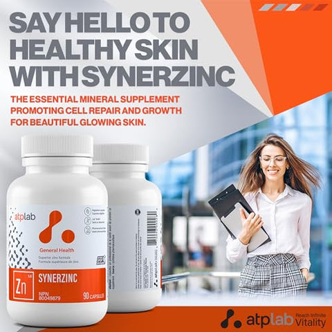 Synerzinc 90 caps – Suplemento Vegano de Zinco para Homens e Mulheres – Suplementos Minerais de Zinco – Pele Saudável – Vitaminas de Zinco para Adultos - ATP LAB
