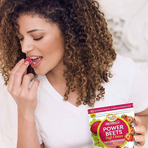 Naturals Power Beets Soft Chews – Morango Delicioso, Suplemento Concentrado Superfood, Suporte à Circulação, Energia Natural - Healthy Delights