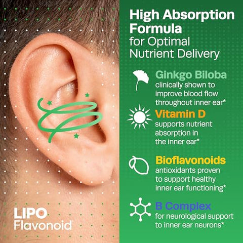 Balance Support: Reduz Risco de Sintomas de Vertigem, Tontura e Desiquilíbrio Relacionados à Saúde do Ouvido Interno (30ct) - Lipo-Flavonoid