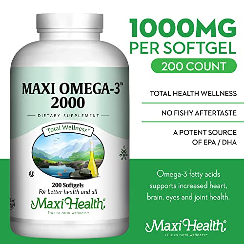 Maxi Health - Suplemento Ômega 3 – Óleo de Peixe Ômega-3 2000mg – Fonte Natural de EPA – Marca Omega